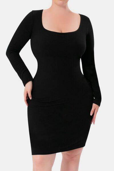 Basic Bae Full Size Built-In Shapewear Square Neck Long Sleeve Dress Product Image