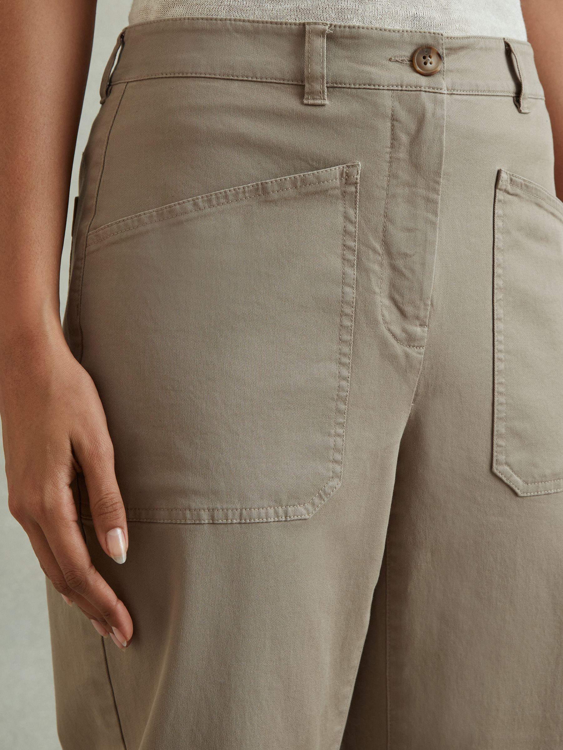 Cotton Blend Barrel Leg Trousers in Olive Product Image