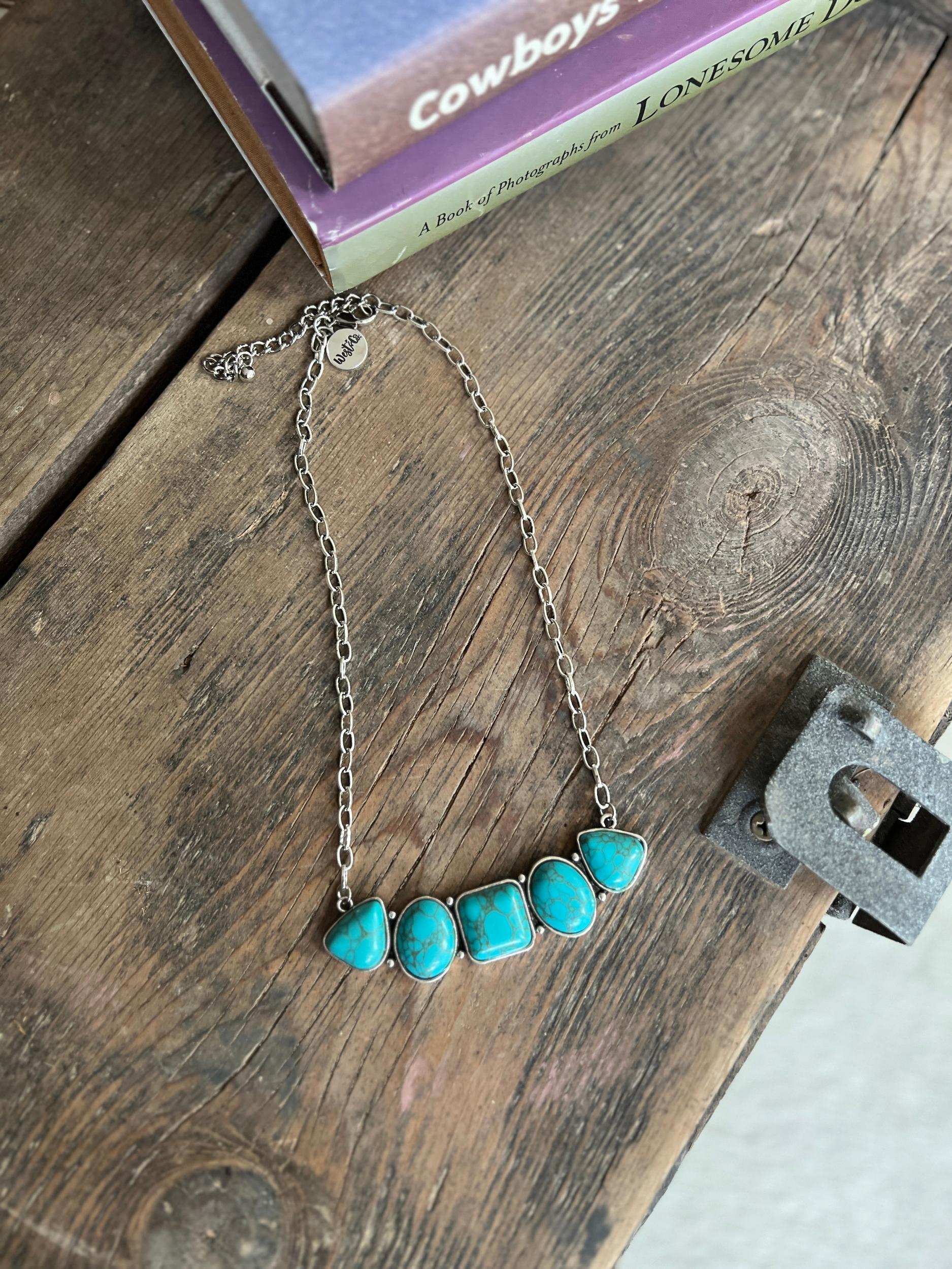 18" Six Chunky Stone Turquoise Bar Necklace Product Image