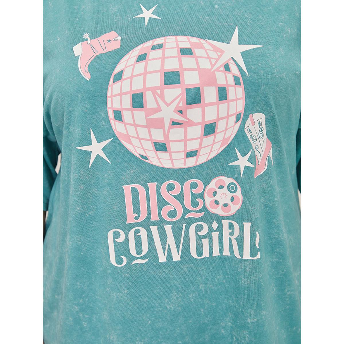 Plus Size Star & Boots Print Heather Graphic T-shirt Teal Women Casual POP culture Dailywear T-shirts BloomChic 10/M Product Image
