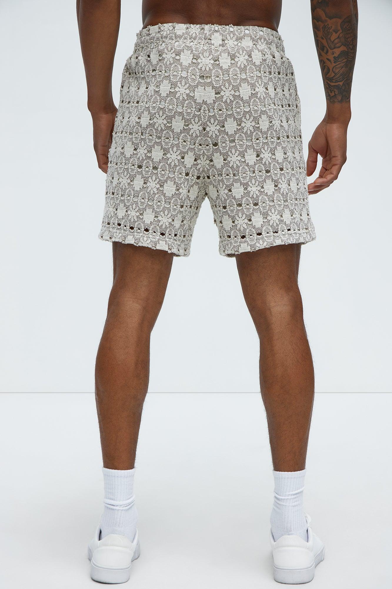 Patterned Open Knit Shorts - Cream/combo Product Image