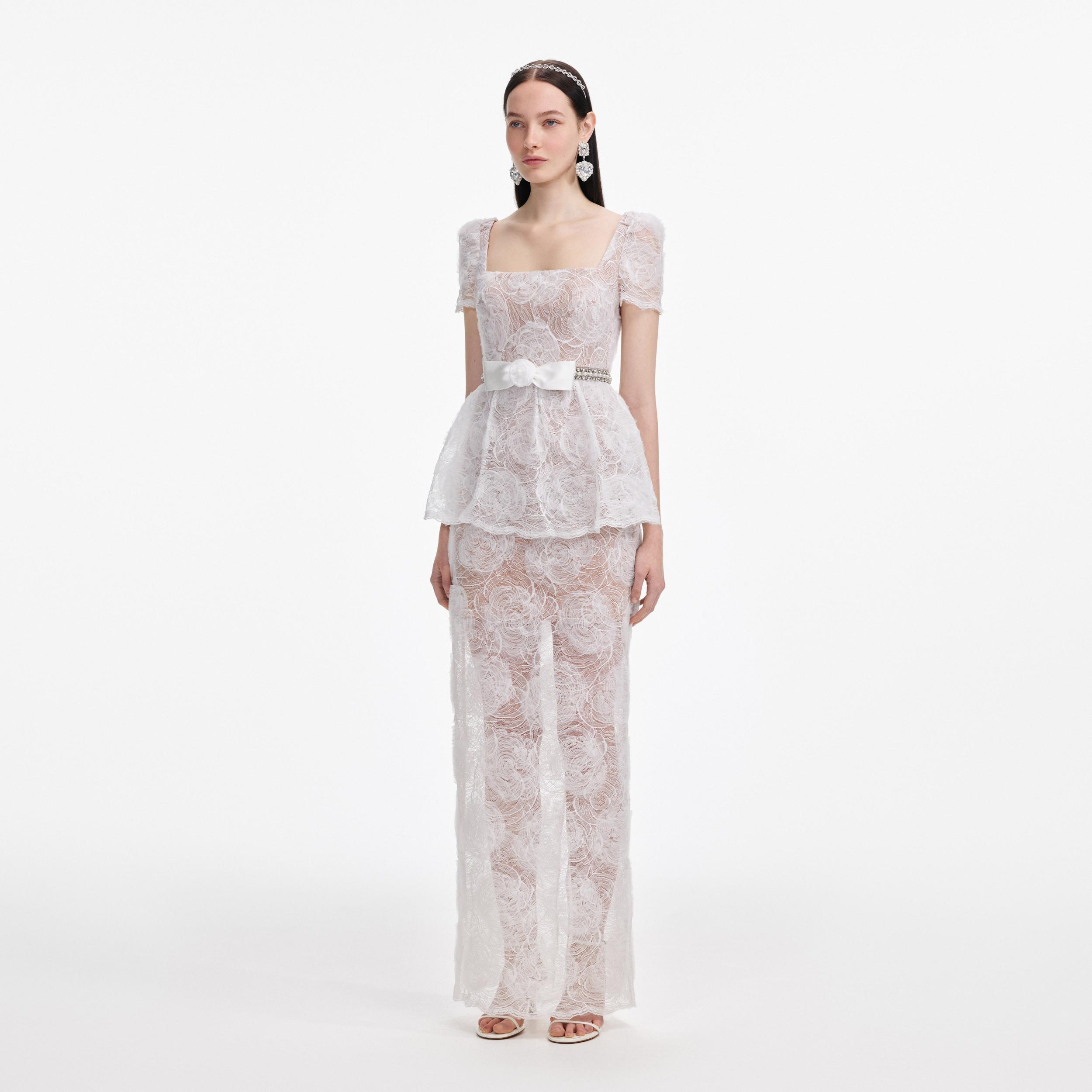 White Tulle Lace Maxi Dress Product Image