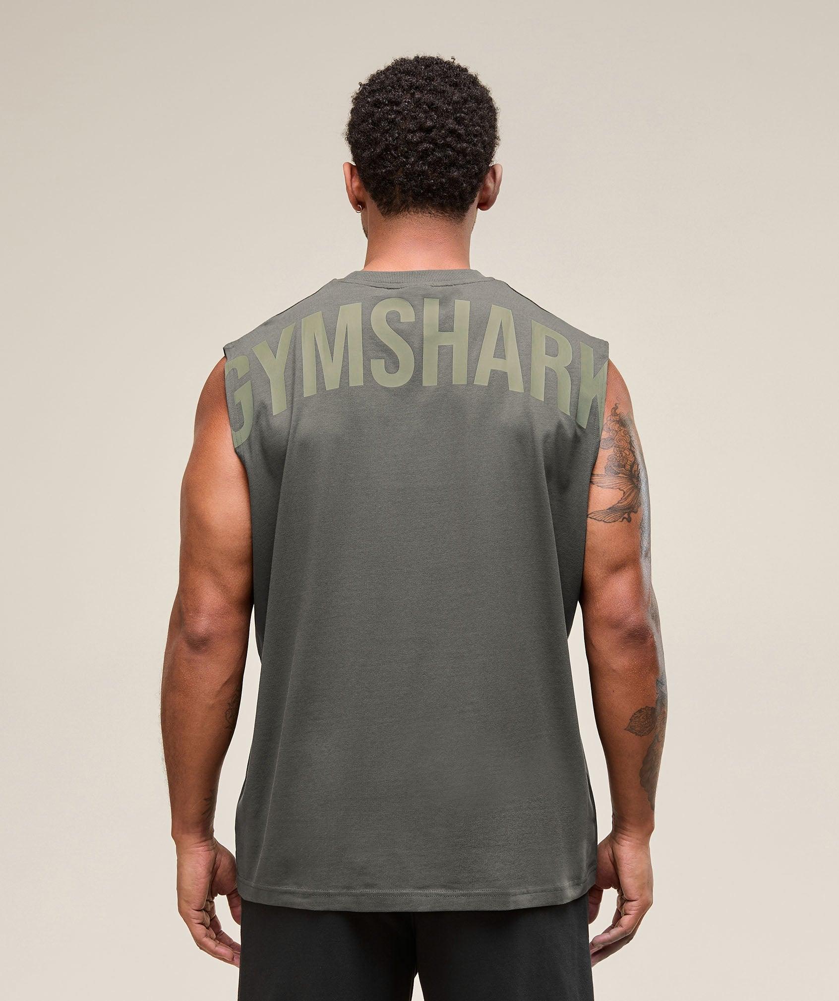 Gymshark Power Cut Off Tank - Strength Green Male Product Image