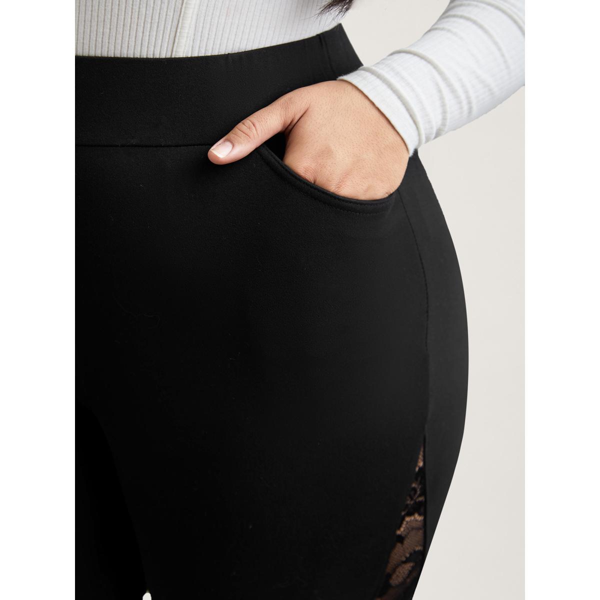 Plus Size Lace Mid-Rise Tight Pants Women Black Elegant High stretch Skinny Mid Rise Everyday Leggings BloomChic 26/4X Product Image