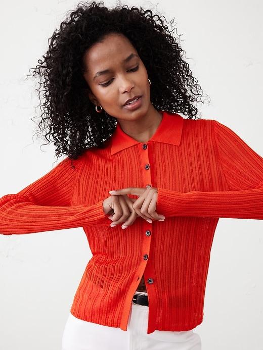 Sheer Button-Down Cardigan Sweater Product Image