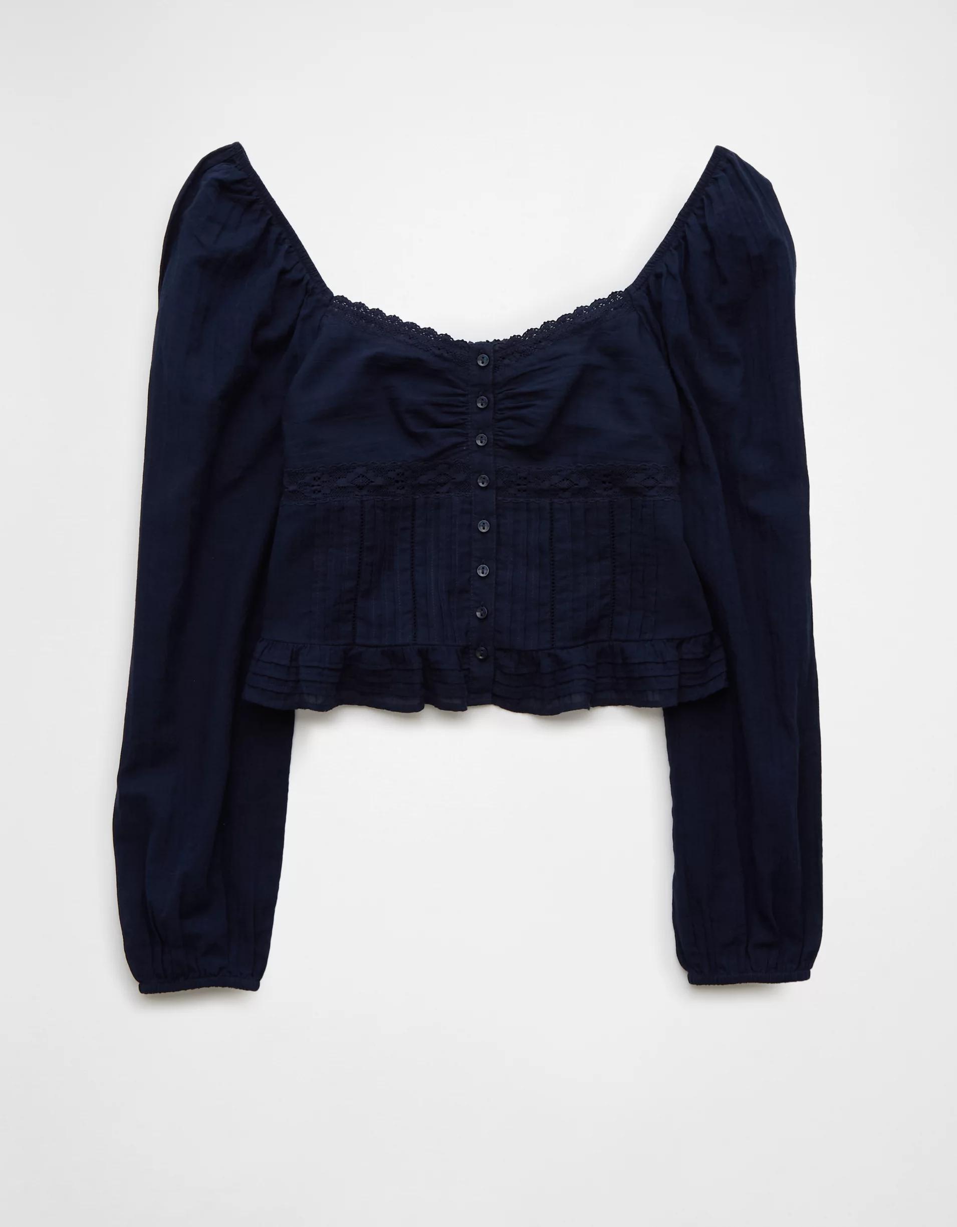 AE Long-Sleeve Cinched Blouse Product Image