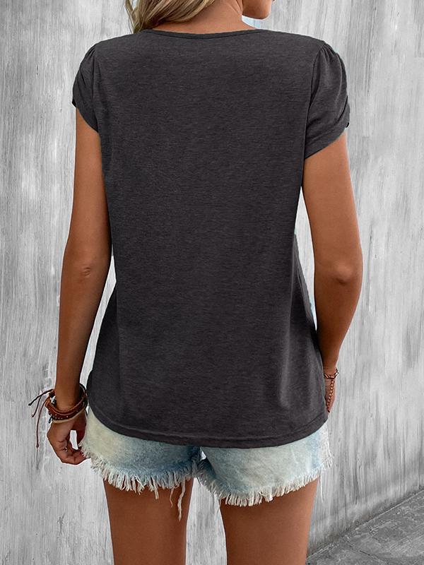 Loose Short Sleeves Solid Color V-Neck T-Shirts Tops Product Image