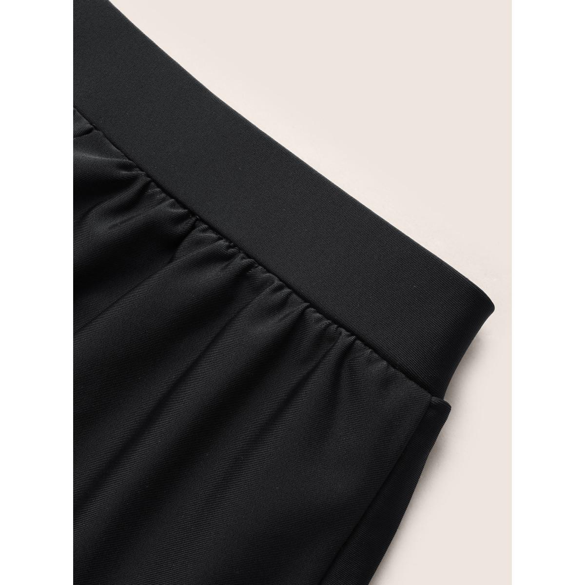 Plus Size Solid High Rise Overlapped Hem Swim Bottom Women's Swimwear Black Resort Overlapping High stretch Bodycon High Rise Curve Swim Bottoms BloomChic 18-20/2X Product Image