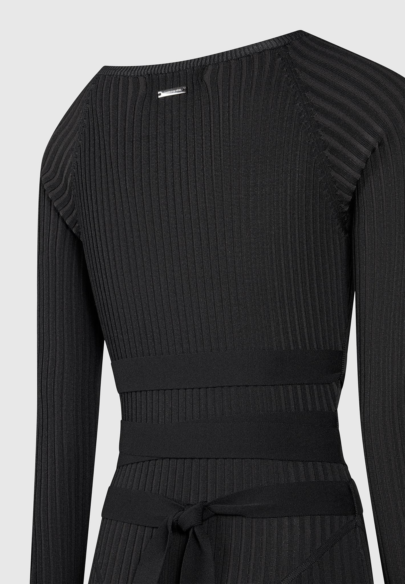 Knitted Two Tone Jumpsuit with Belt - Black Female Product Image