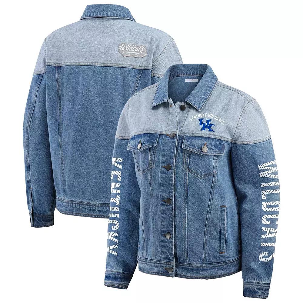 Women's WEAR by Erin Andrews Denim Georgia Bulldogs Sleeve Hit Colorblock Button-Down Denim Jacket,  Product Image