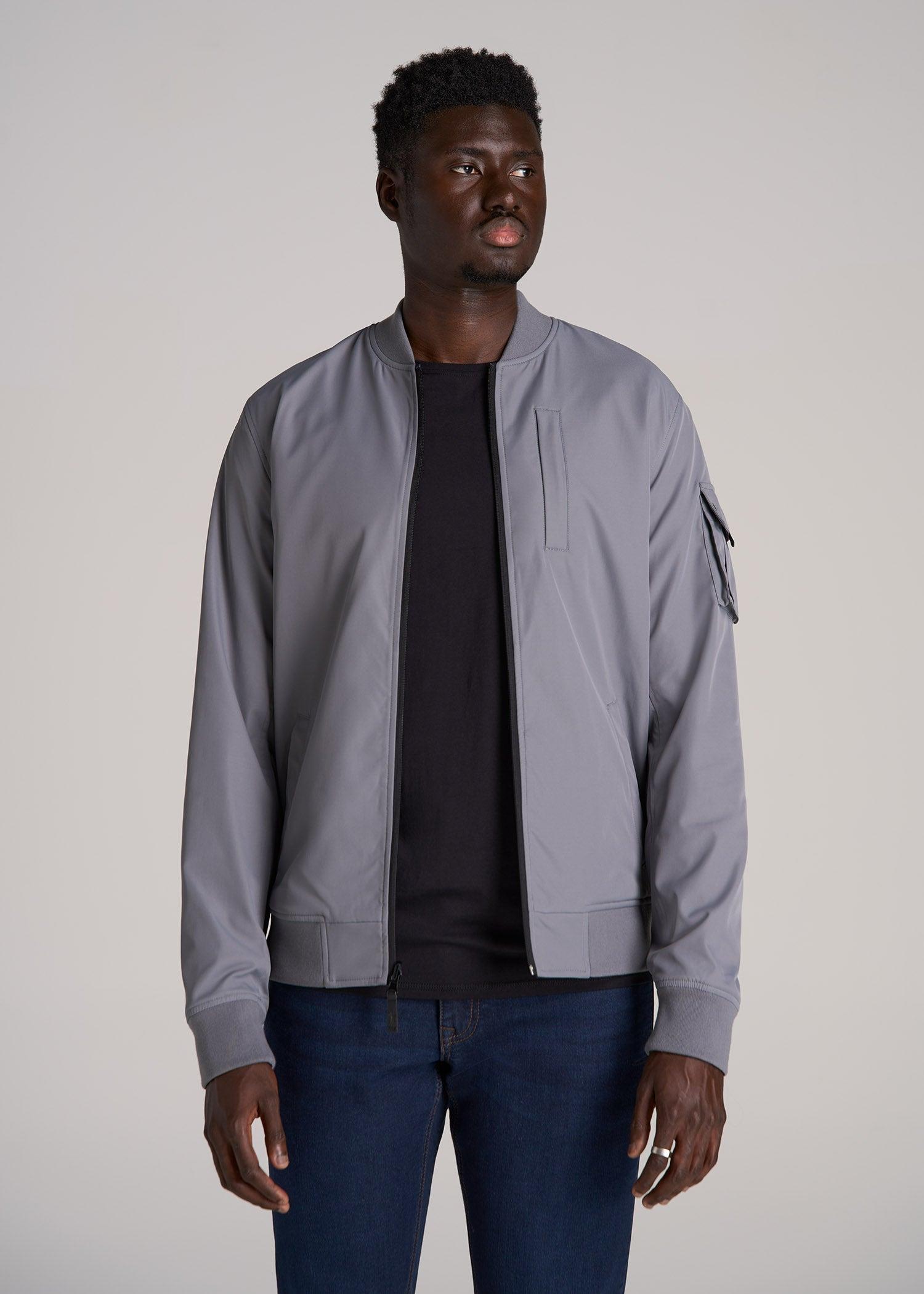 Reversible Bomber Jacket for Tall Men in Fossil Grey and Black Male Product Image