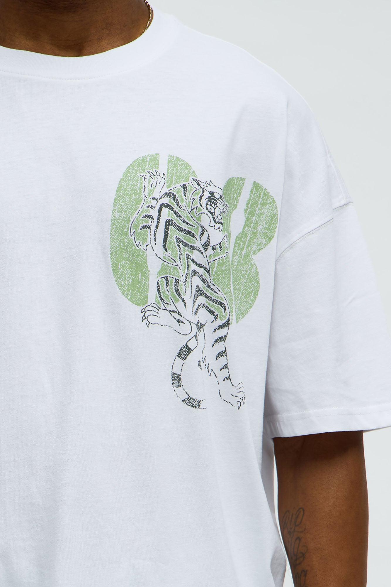 Tiger Power From Within Oversized Short Sleeve Tee - White Male Product Image