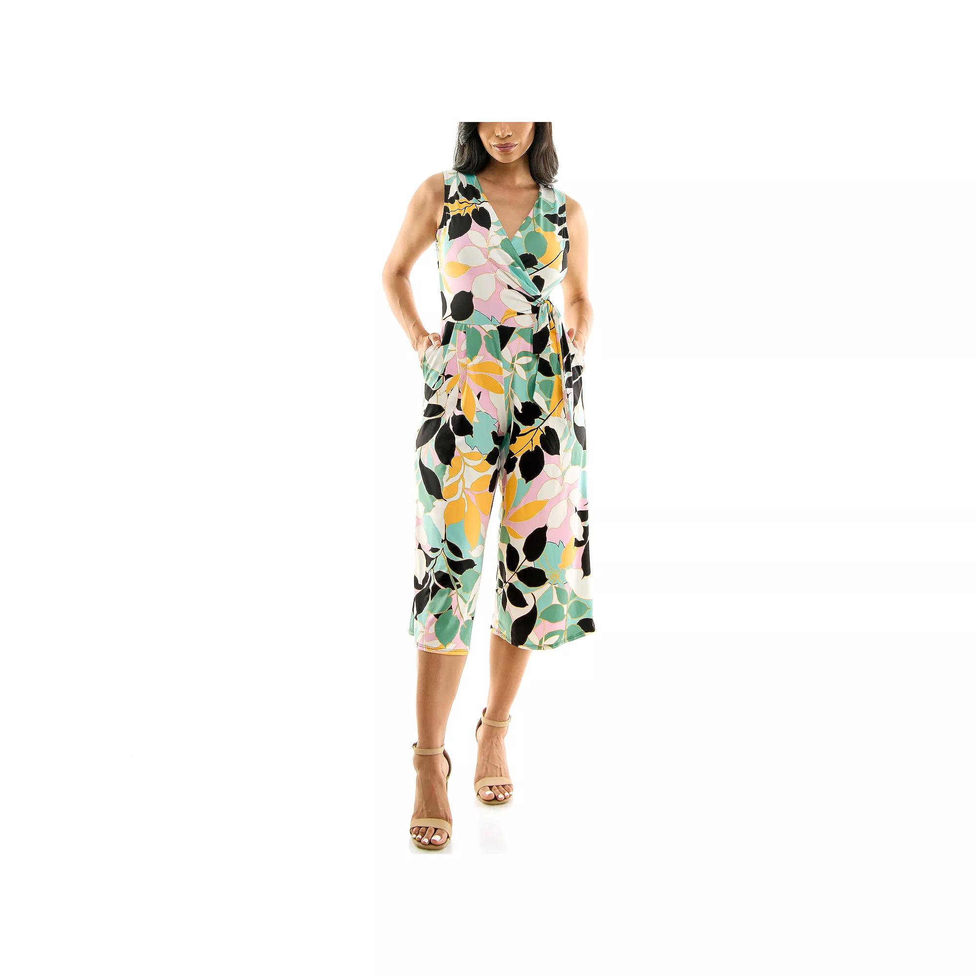 Women's Nina Leonard Print Surplice Wide-Leg Jumpsuit,  Product Image