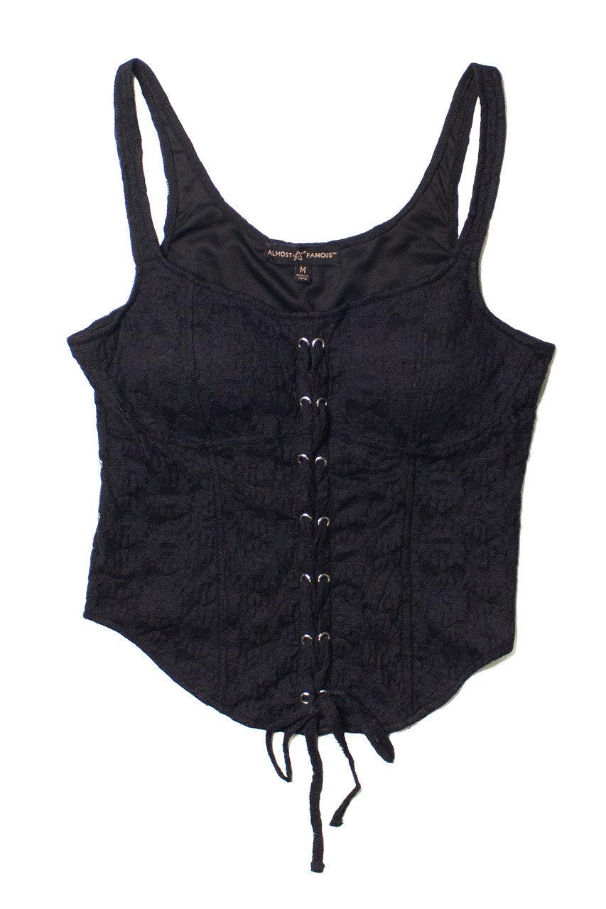 Black Lace Up Bustier Top Product Image