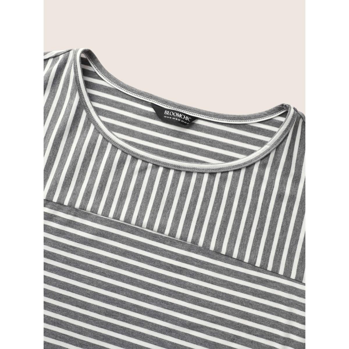 Plus Size Striped Boat Neck Tie Knot T-shirt DimGray Women Leisure Tie knot Boat Neck Casual T-shirts BloomChic 14-16/1X Product Image