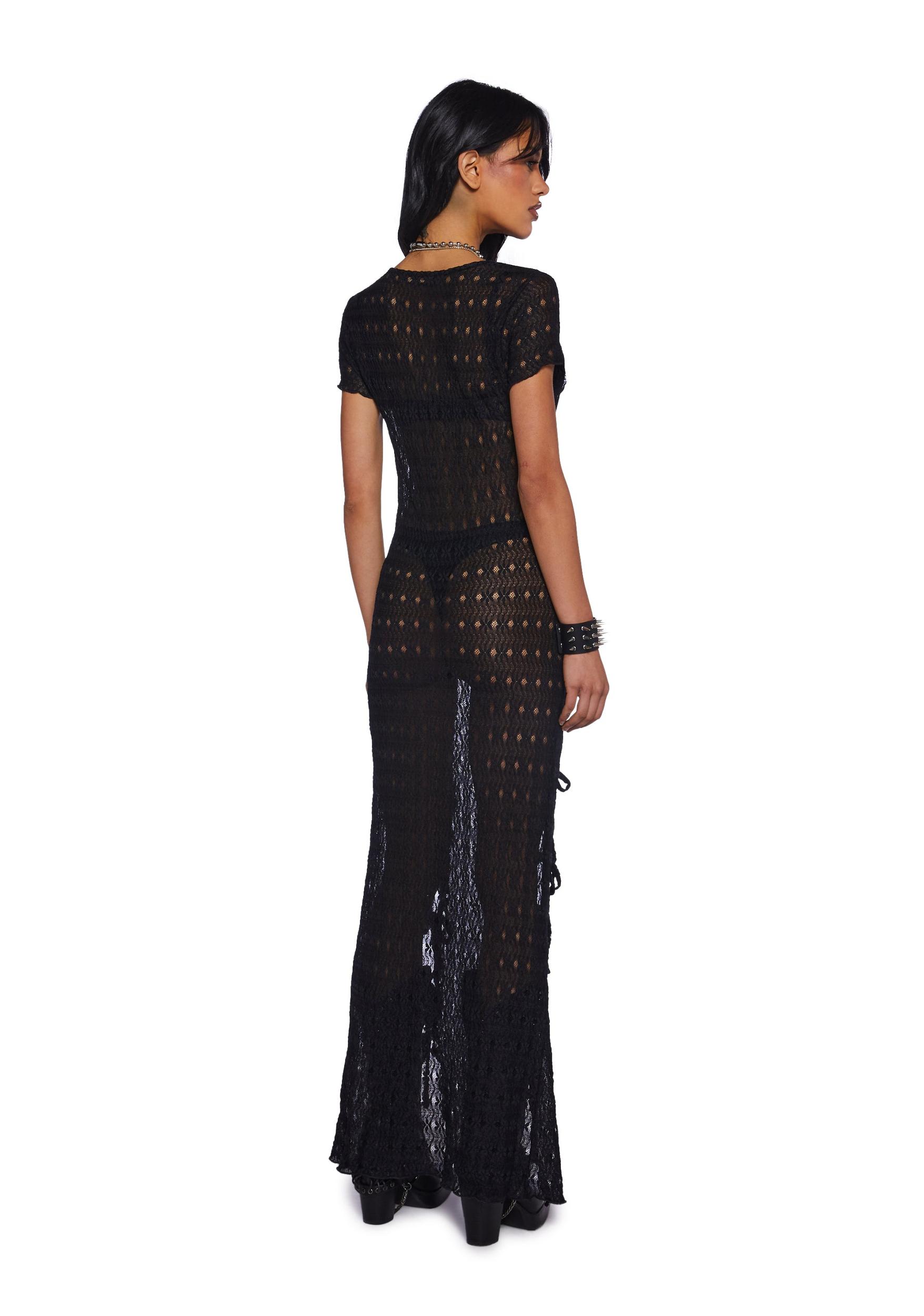 Sheer Textured Floral Maxi Dress With Slits - Black Product Image