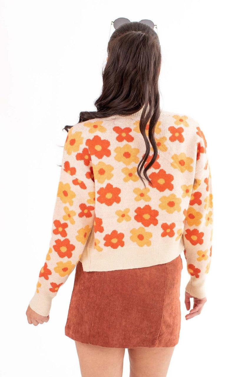 Beige Daisy Print Cardigan Product Image
