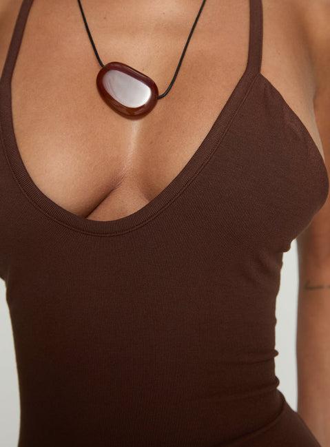 Pasita Halter Tie Up Maxi Dress Chocolate Product Image
