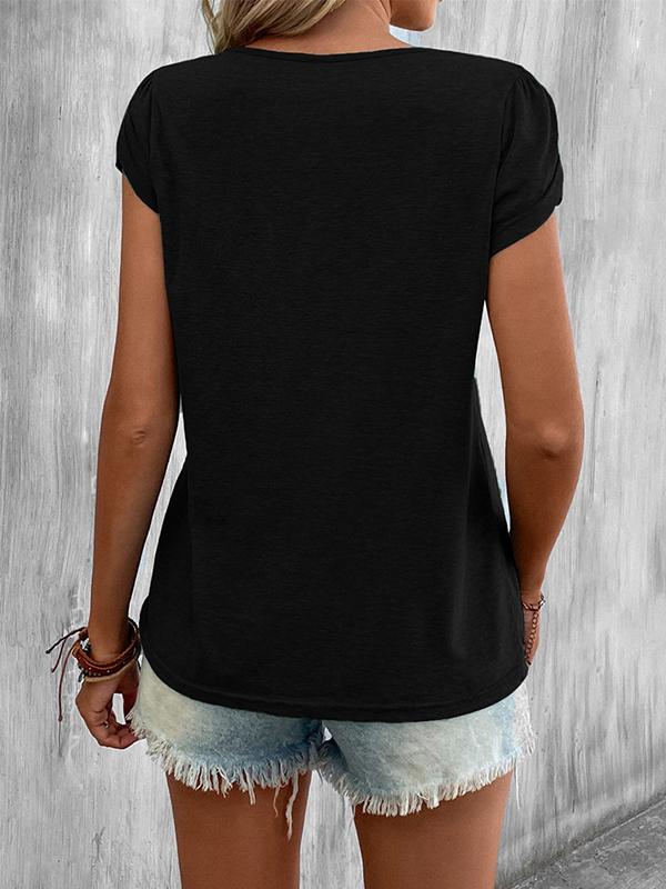 Loose Short Sleeves Solid Color V-Neck T-Shirts Tops Product Image