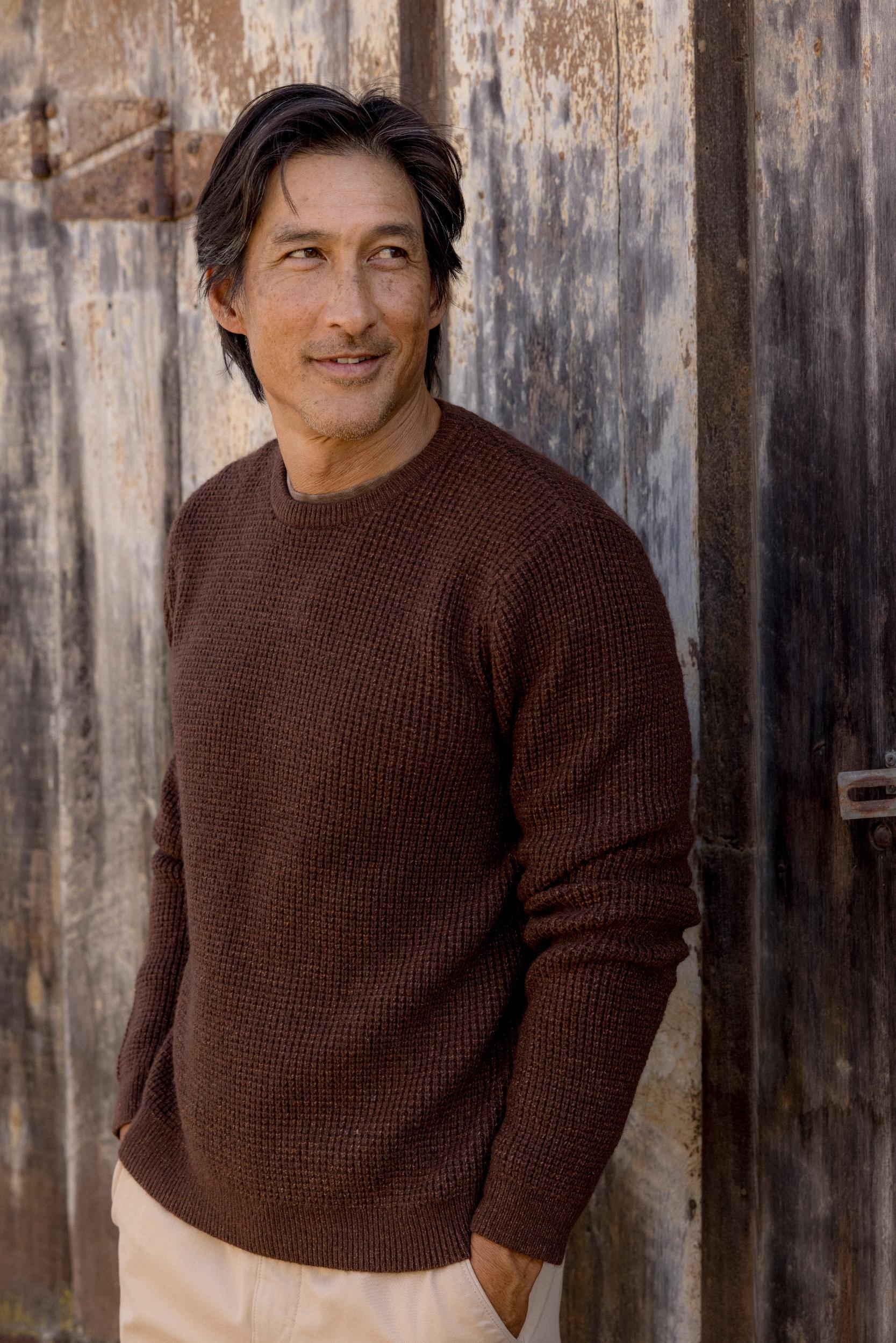 Waffle Stitch Crew Sweater - Brown Product Image