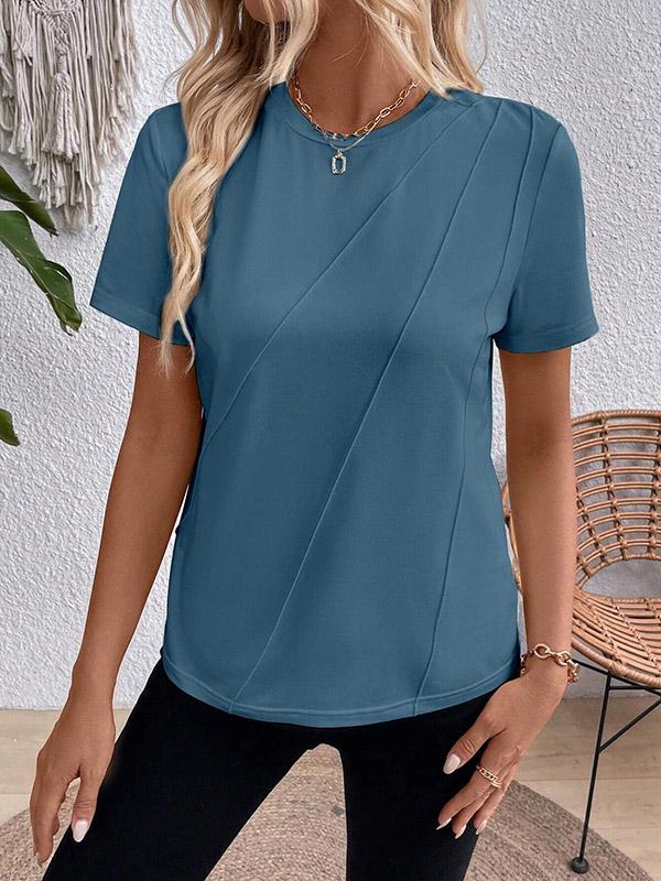 Loose Short Sleeves Solid Color Round-Neck T-Shirts Tops Product Image
