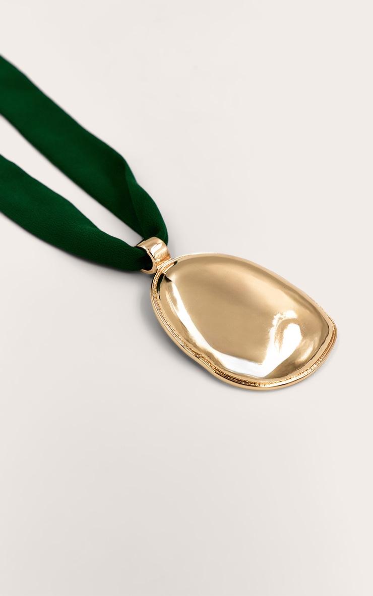 Gold Pendant Green Ribbon Necklace Product Image