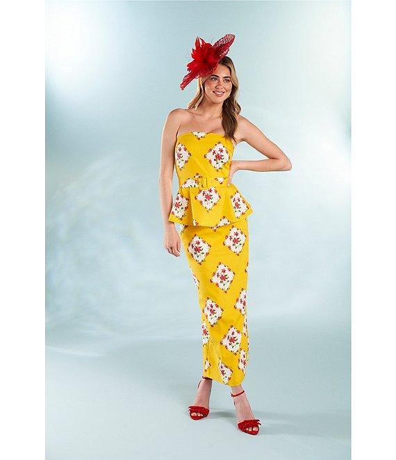 Sugarlips Coordinating Floral Print Strapless Sleeveless Belted Peplum Top Product Image