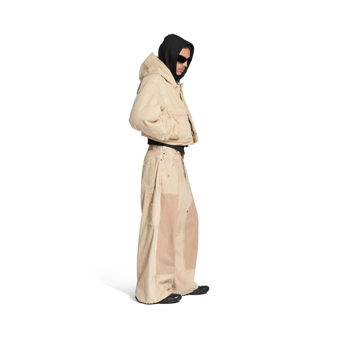 Men's Cropped Hooded Workwear Jacket in Beige Product Image