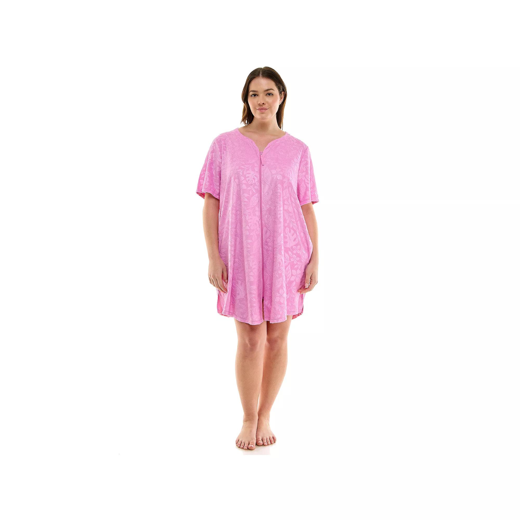 Plus Size Croft & Barrow® Embossed Honey Knit Terry Zip Robe, Women's, Size: 2XL, Cici Smp Trop Cyclamen Product Image