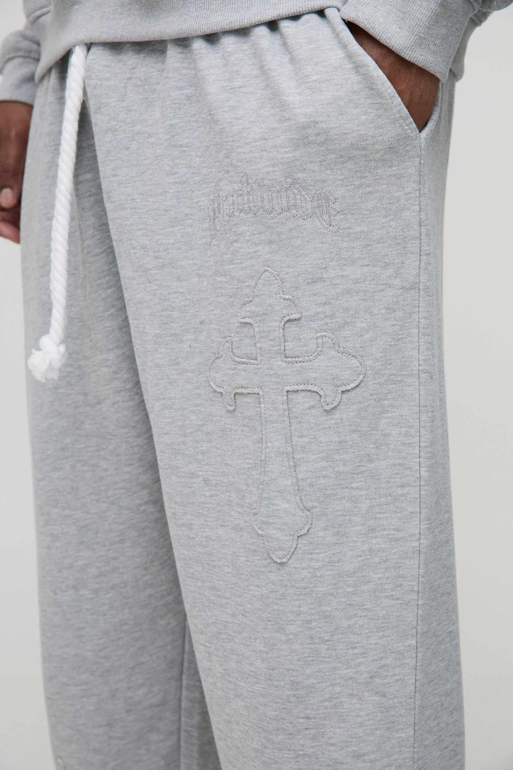 Plus Cross Applique Rope Drawcord Oversized Loopback Sweatpants | boohooMAN USA Product Image