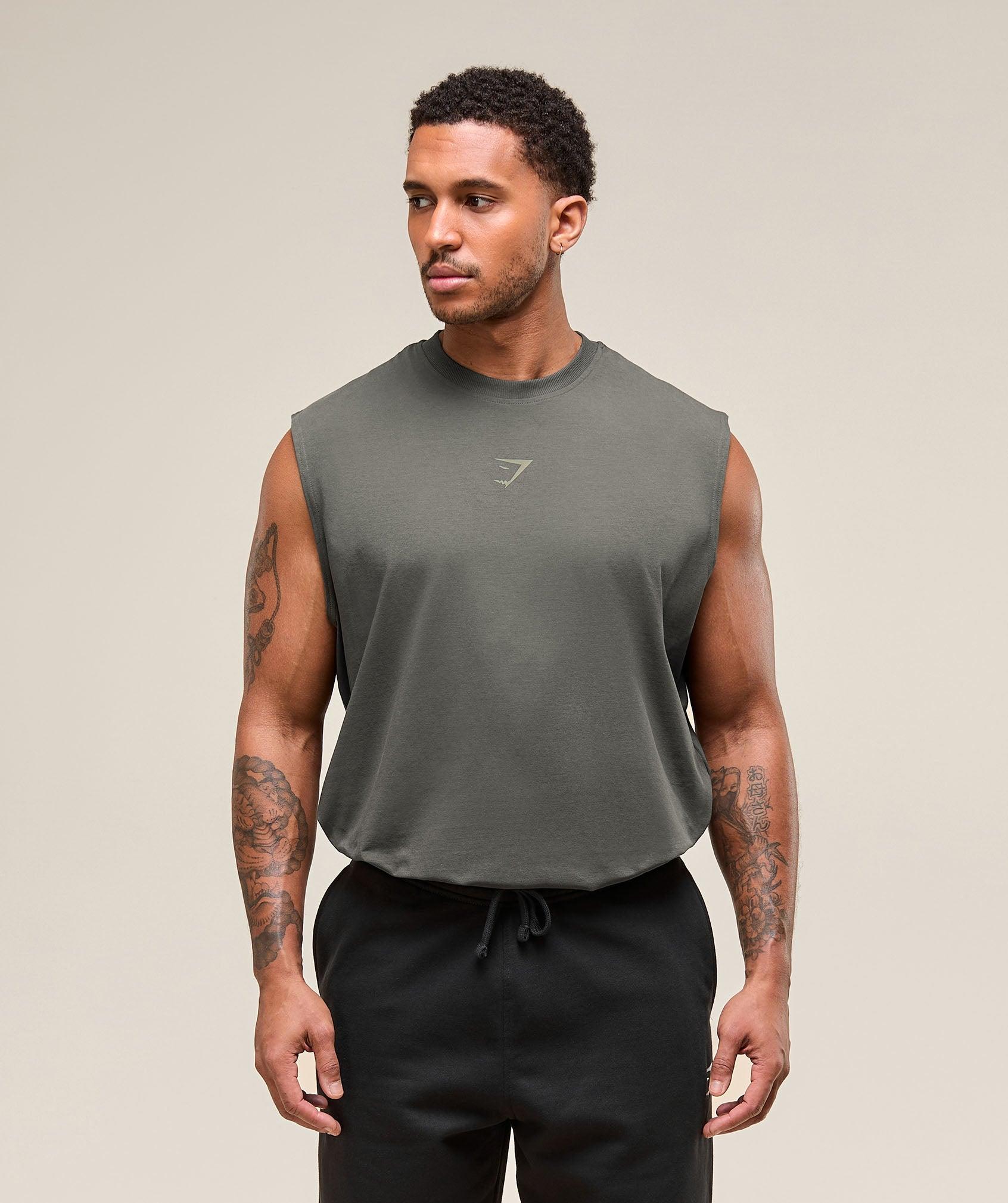 Gymshark Power Cut Off Tank - Strength Green Male Product Image