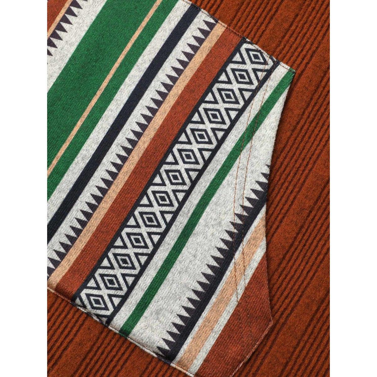 Plus Size Striped Spliced Pocket Hooded T-Shirt Rust Women Casual Texture Hooded Everyday T-shirts BloomChic 26/4X Product Image