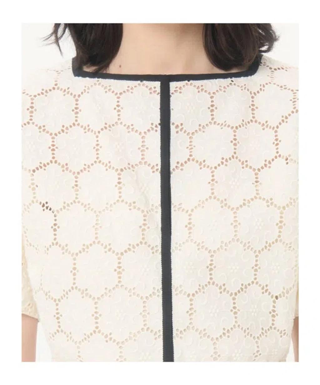 VALENTINO Midi Dress In Fleurs À Jours Cotton In White Product Image