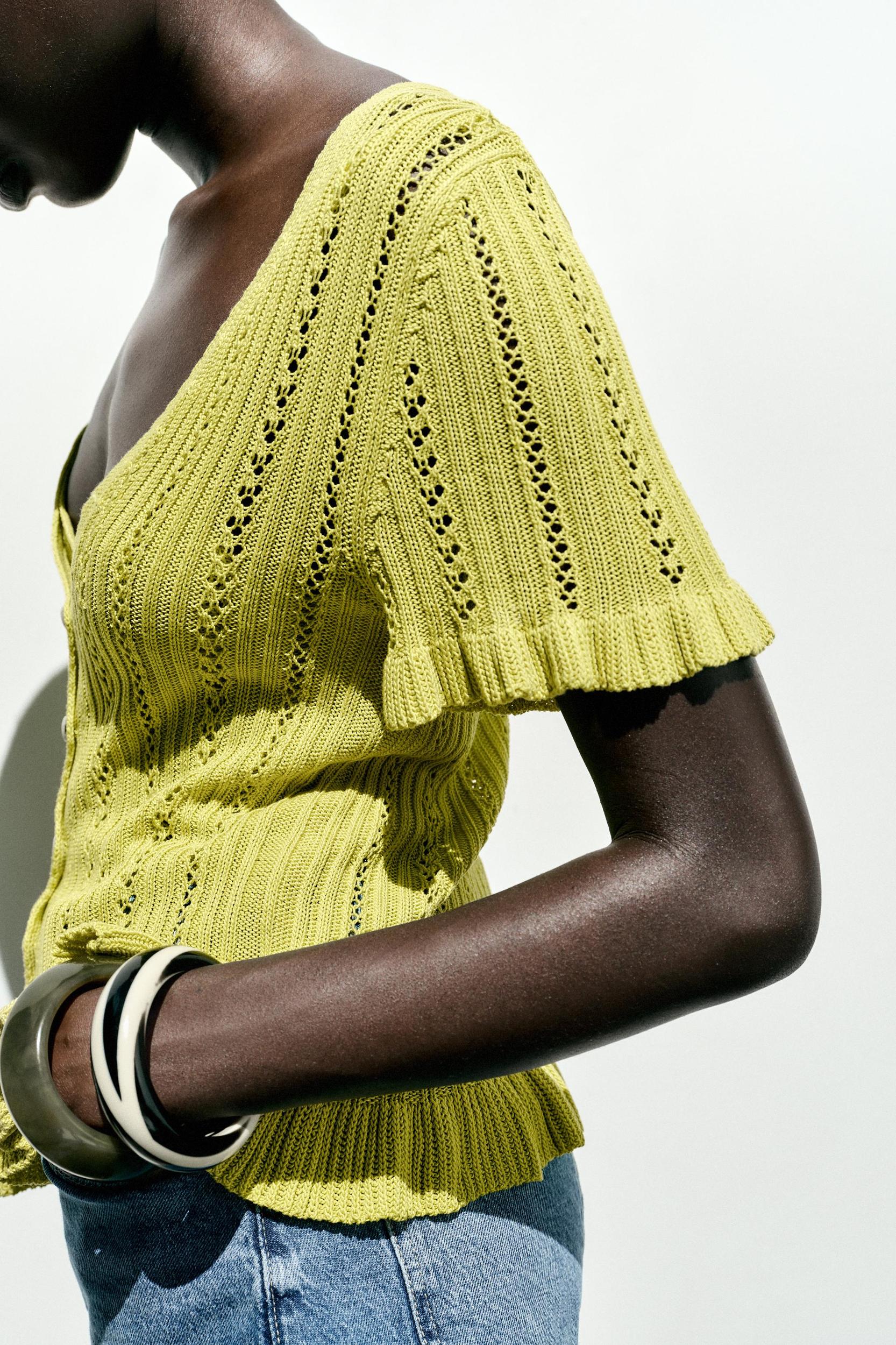 POINTELLE RUFFLED KNIT CARDIGAN Product Image