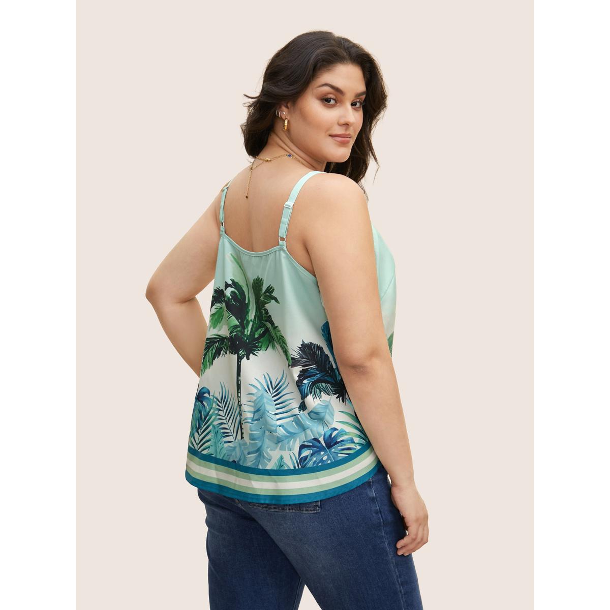 Plus Size Boho Coconut Tree Print Arc Hem Cami Top Women Arctic Resort Contrast One-shoulder neck Vacation Tank Tops Camis BloomChic 14-16/1X Product Image