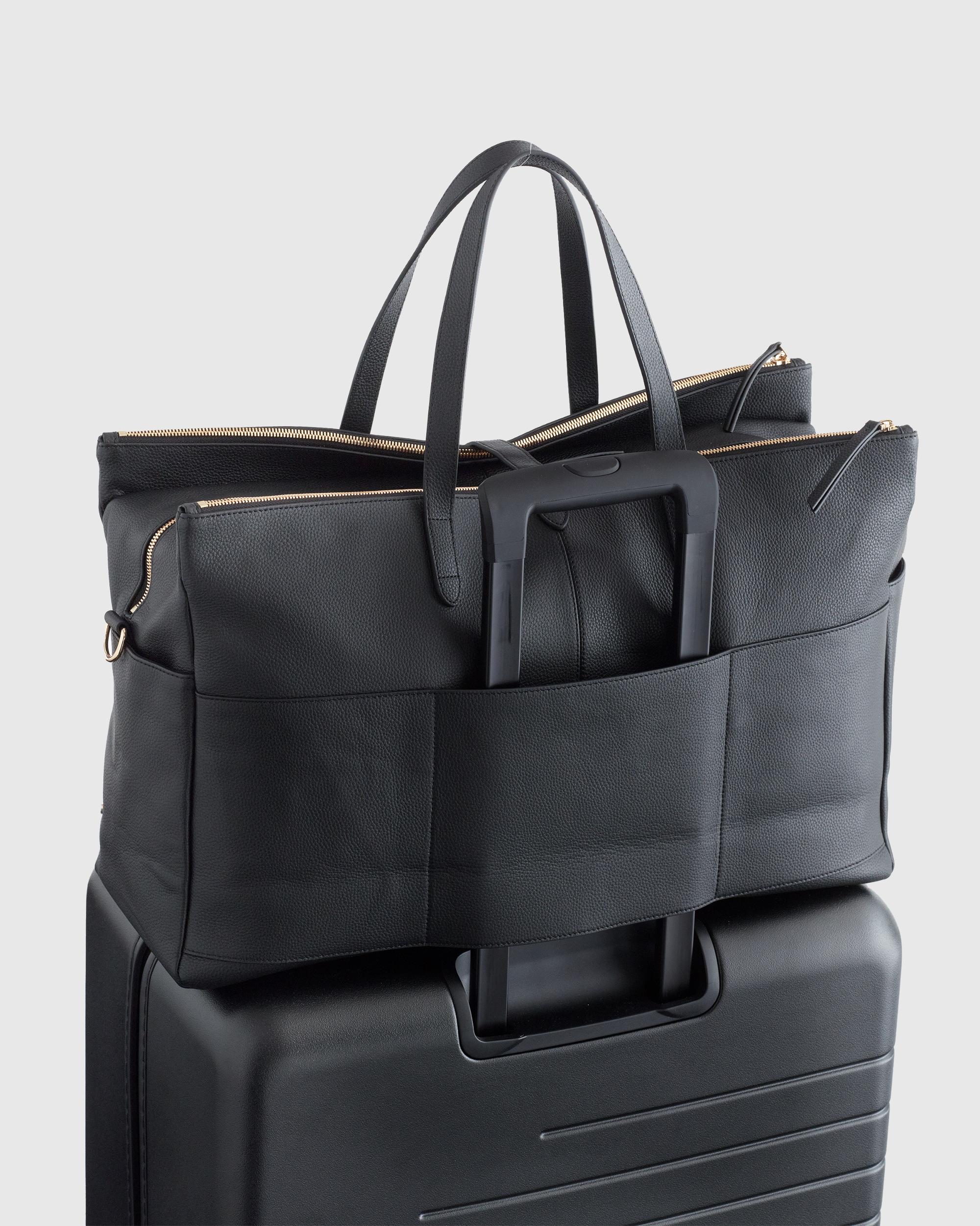 Quince | Women's Italian Leather Triple Compartment Weekender in Black Product Image