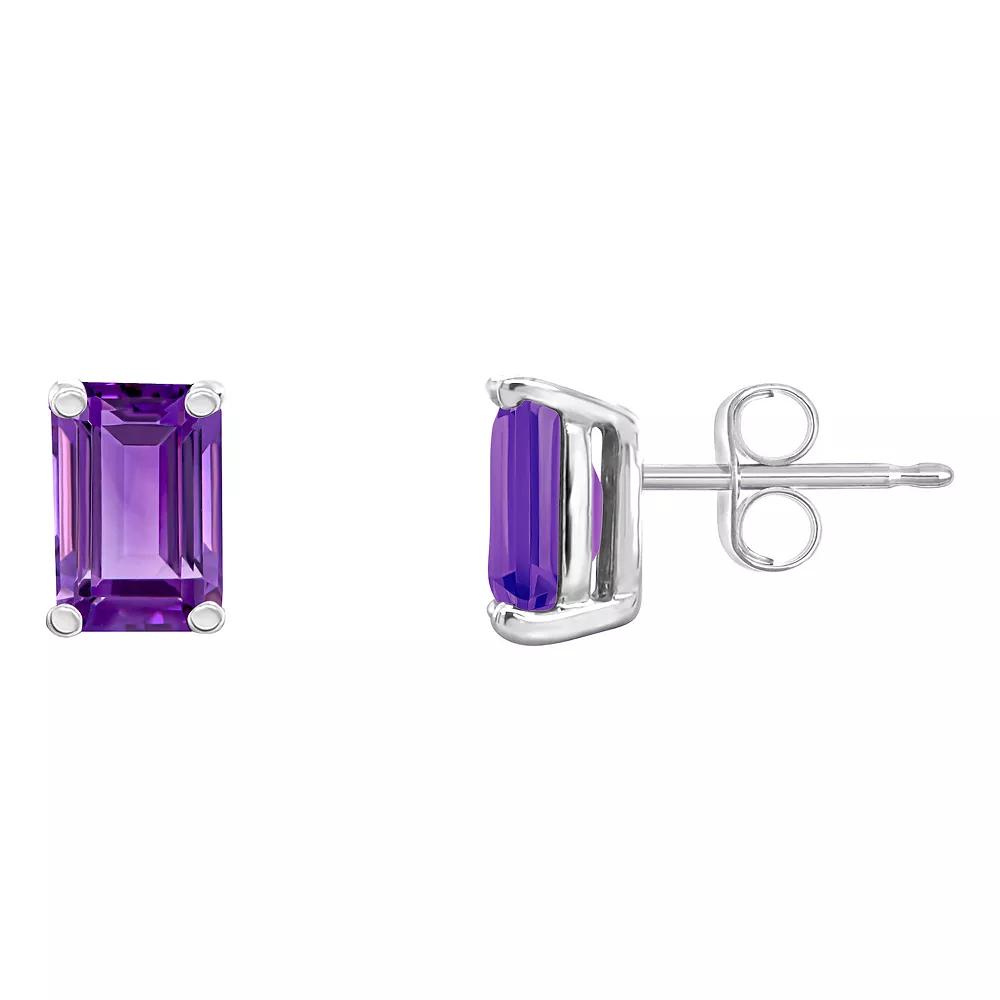 Celebration Gems 14k Gold Emerald Cut Amethyst Stud Earrings, Women's, 14k Whgold Product Image