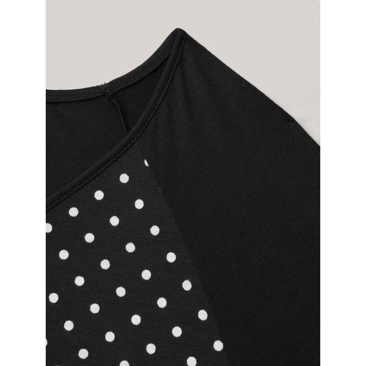 Plus Size Supersoft Polka Dot Waist-Cinched Midi Dress BlackFlower Women At the Office Patchwork Knit Dresses Bloomchic 28/5X Product Image