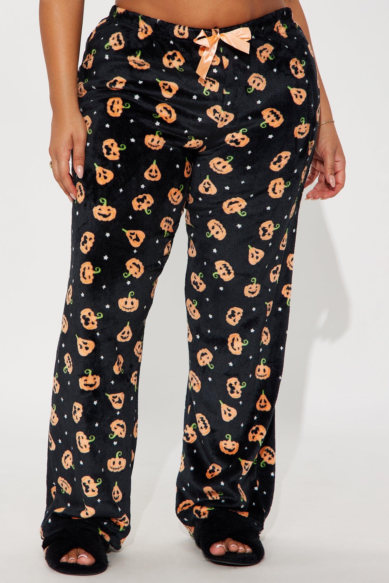Pumpkin Patch Halloween Plush PJ Pants - Black/Orange Female Product Image