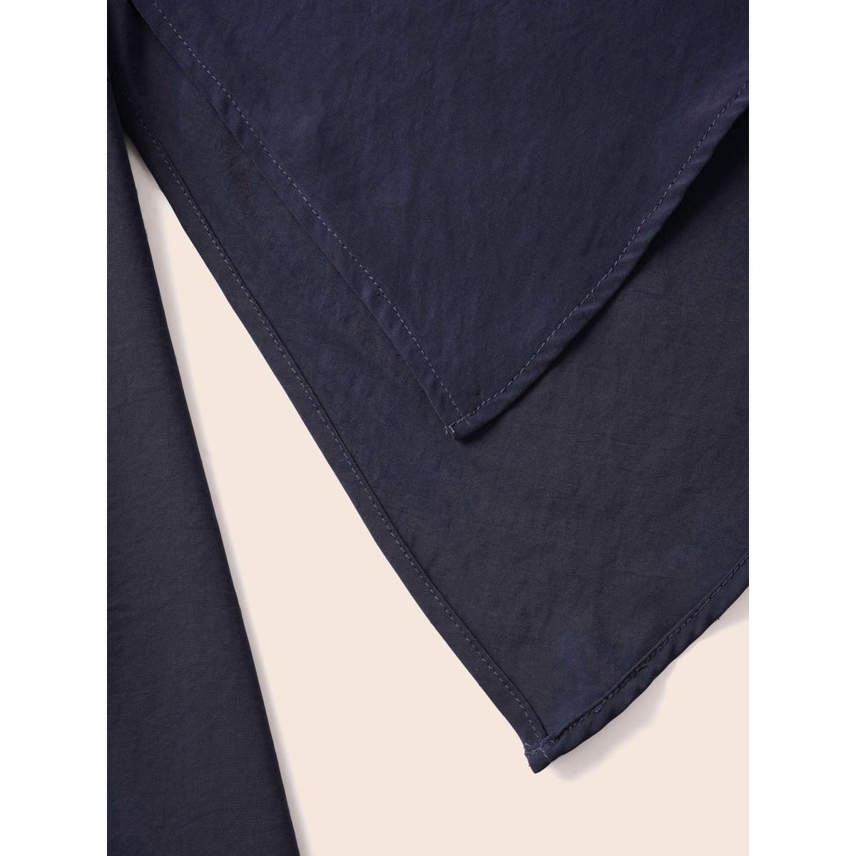 Plus Size Indigo Plain Mesh Flutter Sleeve Hanky Hem Blouse Women Office Elbow-length sleeve Round Neck Dailywear Blouses BloomChic 30/6X Product Image