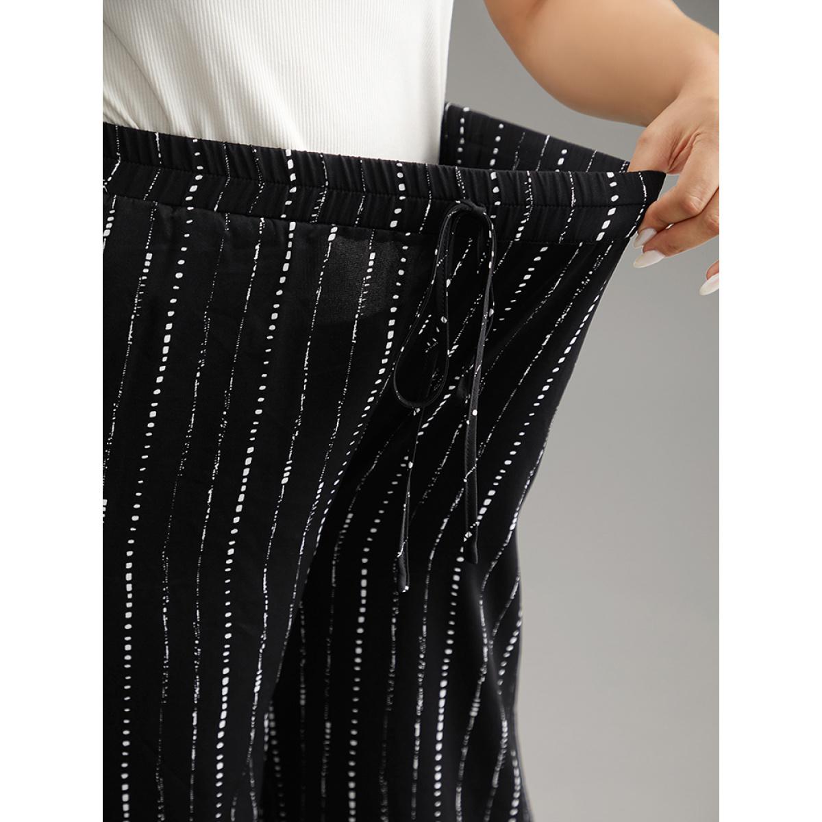 Plus Size Polka Dot Striped Ties Wide Leg Pants Women Black Vacation Wide Leg High Rise Dailywear Pants BloomChic 18-20/2X Product Image