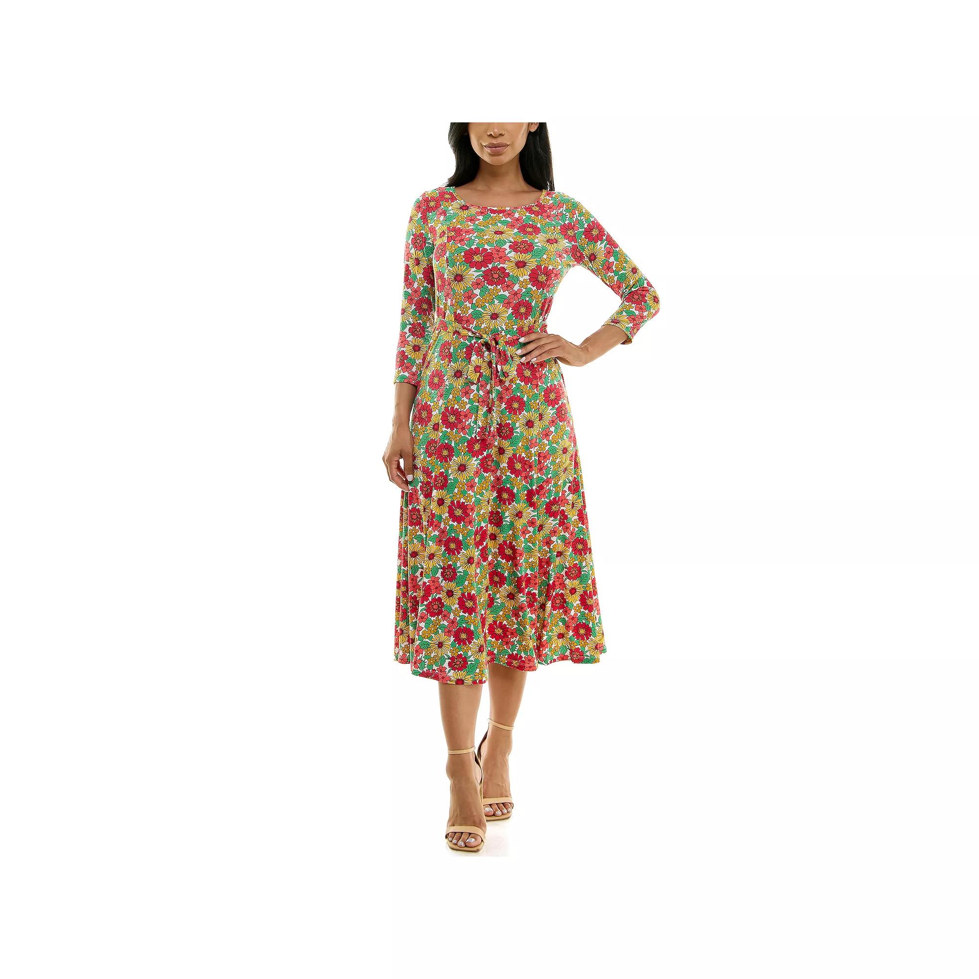 Women's Nina Leonard Sylvia Midi Dress with Belt,  Product Image