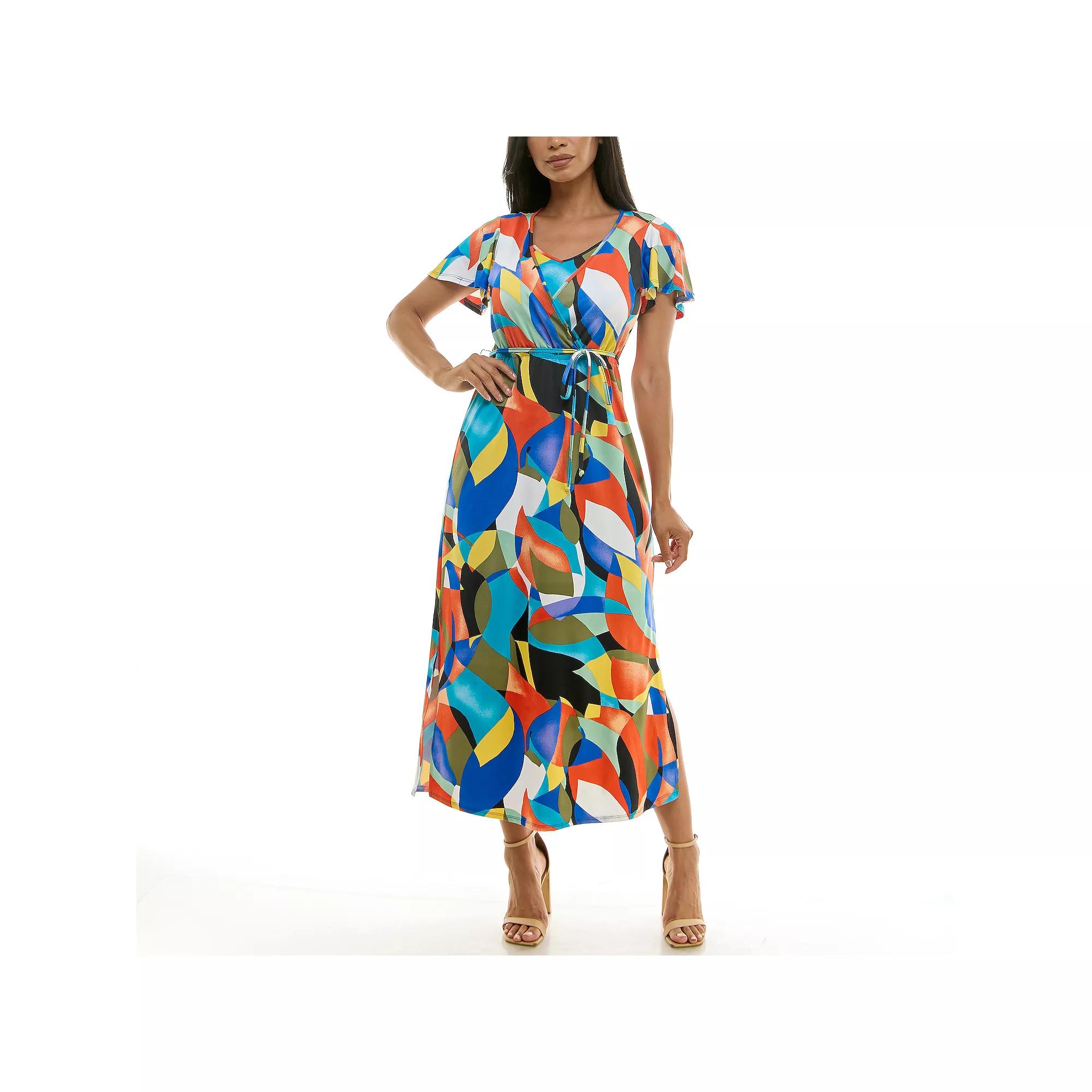 Women's Nina Leonard Flutter Sleeve Faux Undershirt Maxi Dress,  Product Image