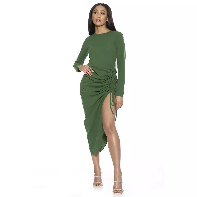 Women's ALEXIA ADMOR Nikki Crewneck Long Sleeve Side Ruched Maxi Dress,  Product Image