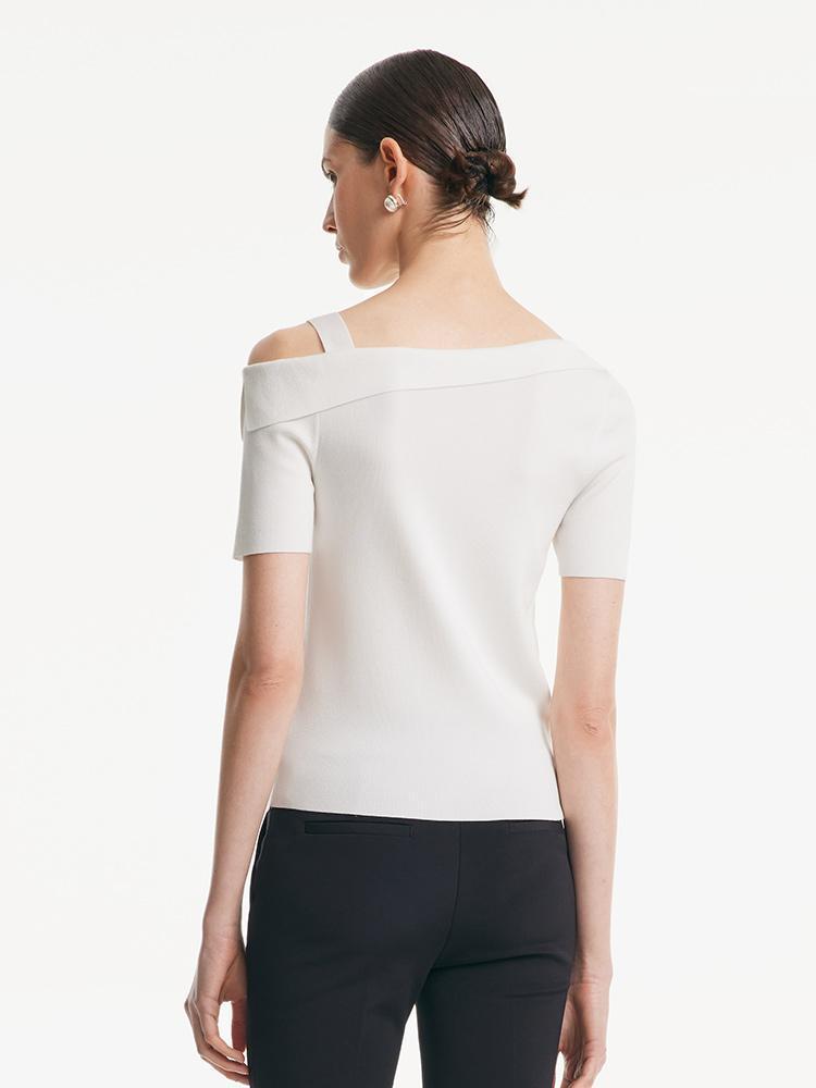 White Acetate One Shoulder Women Knit Top Product Image