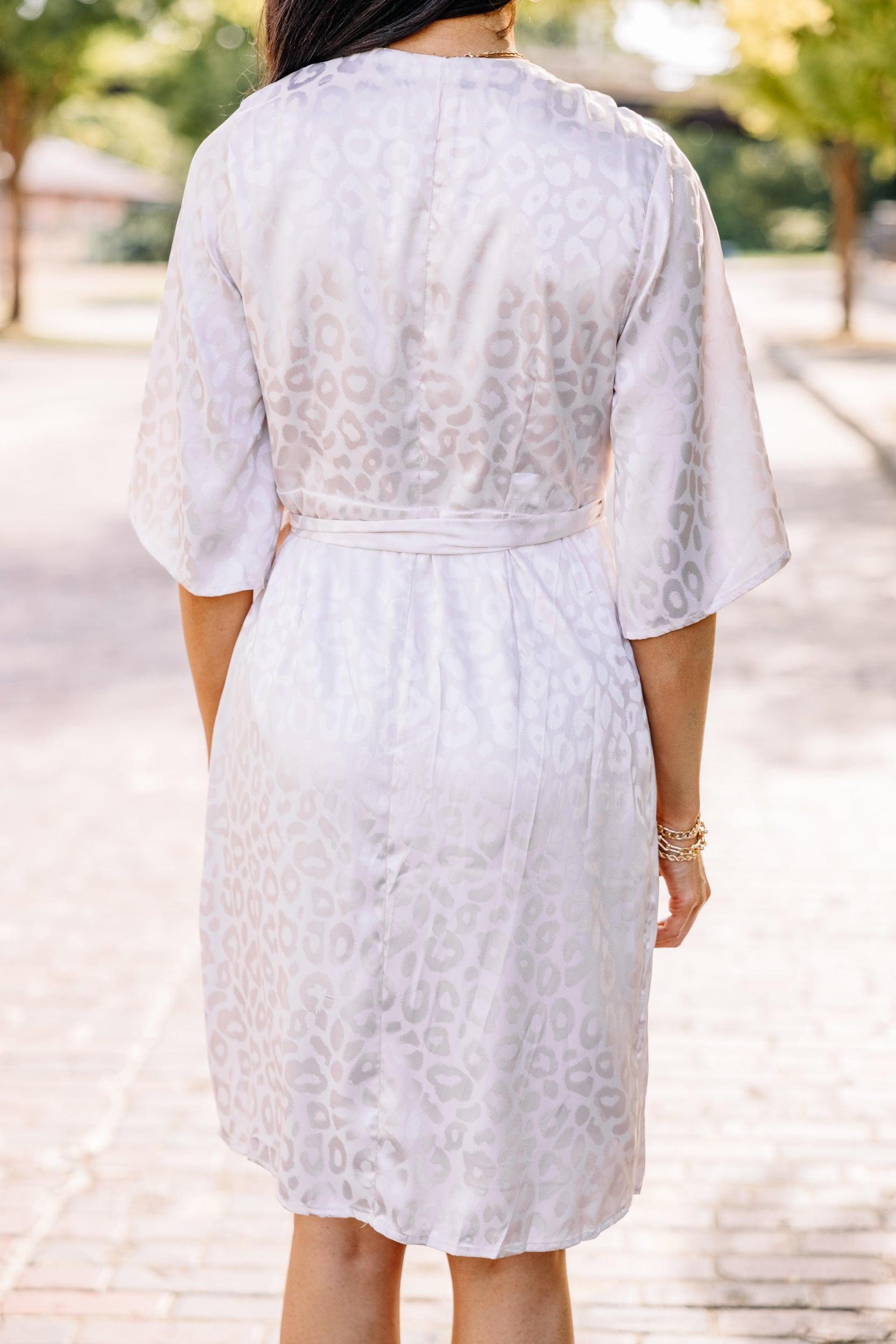 Make Your Mark Champagne White Satin Leopard Wrap Dress Female Product Image