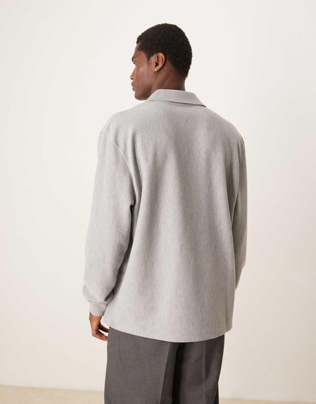 ASOS DESIGN oversized ribbed rugby polo shirt in heather gray Product Image