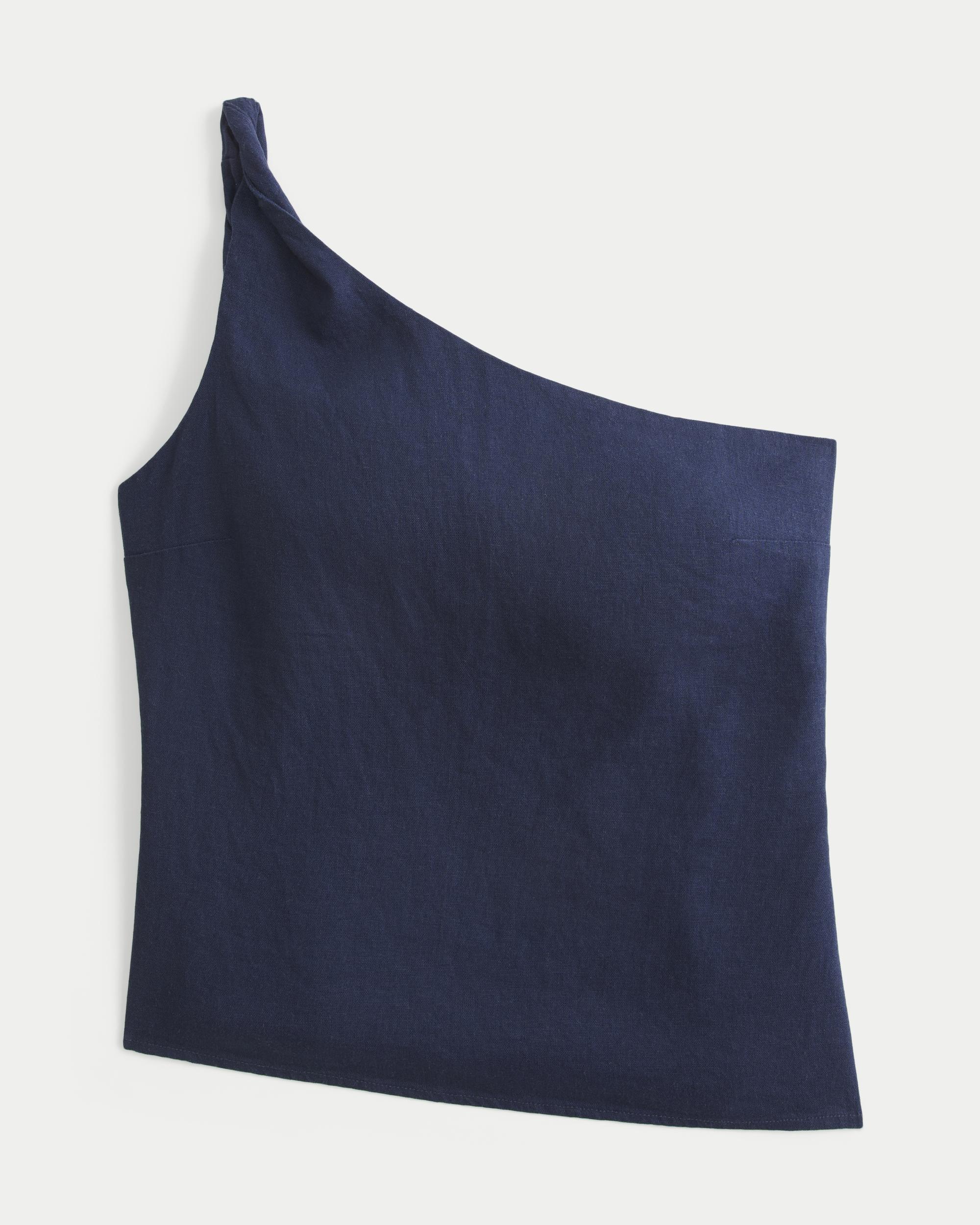 Linen-Blend One-Shoulder Top Product Image