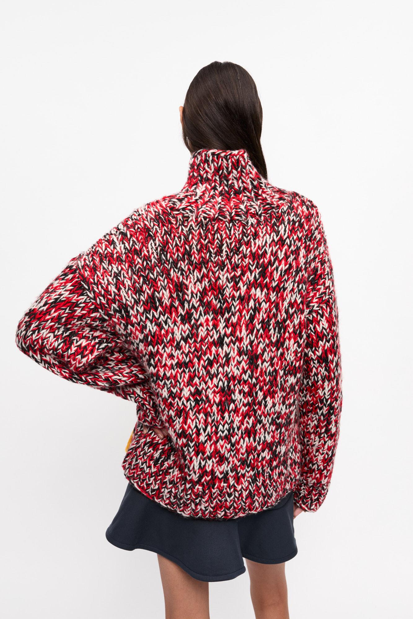 Red Handknit High Neck Sweater Product Image