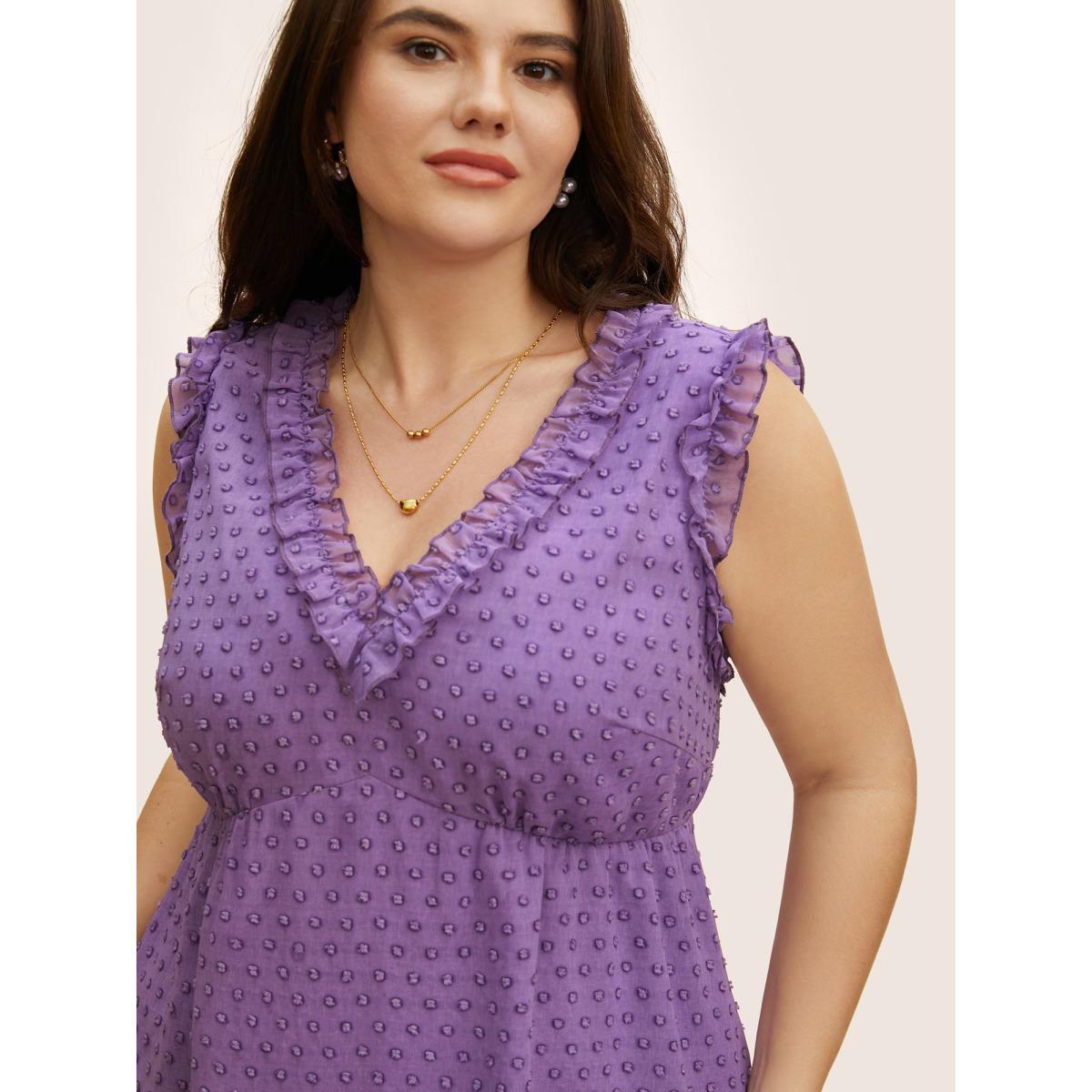 Plus Size V Neck Chiffon Textured Frill Trim Tank Top Women Mauve Elegant Texture V-neck Everyday Tank Tops Camis BloomChic 12/L Product Image